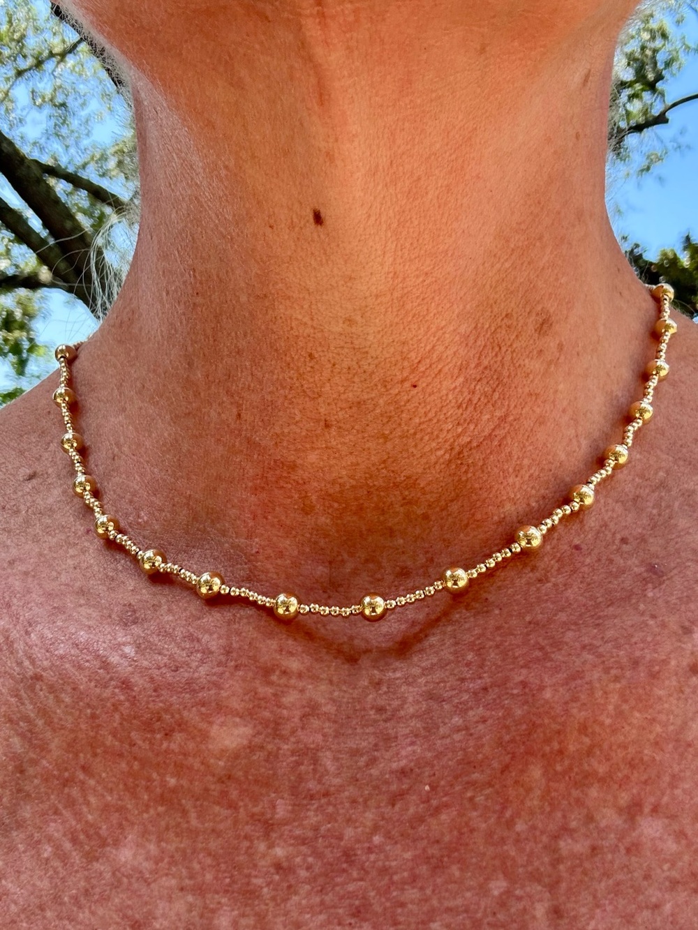 14k gold filled bead station necklace 14k gold filled 5 mm + 2 mm beads